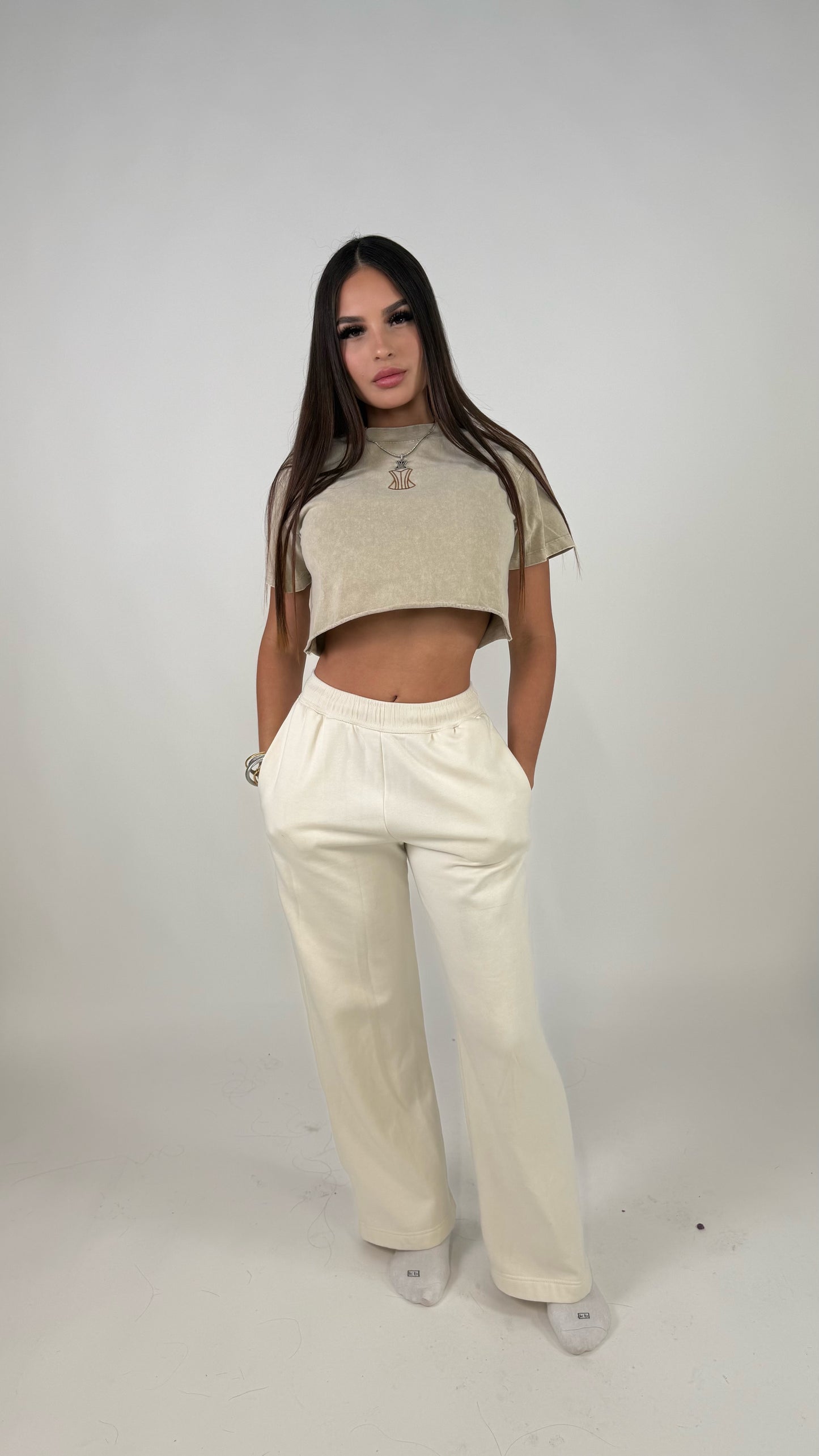 Beige crop top matching (women)