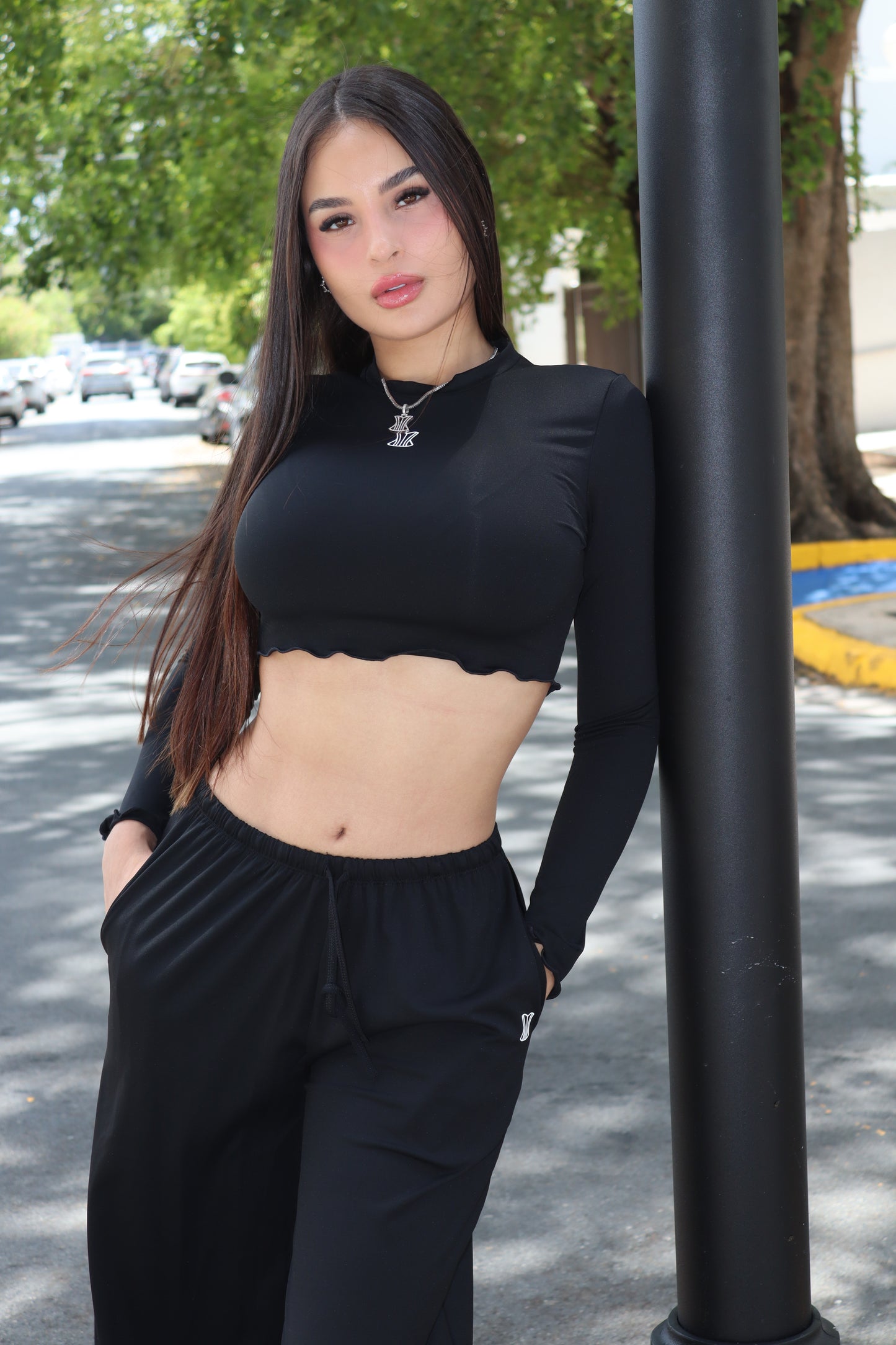 Set manga larga negro